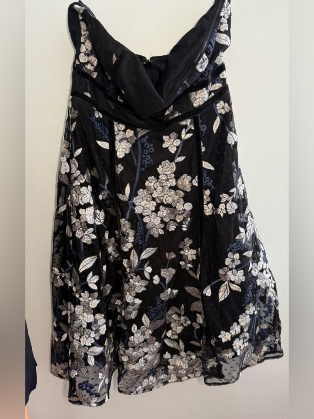 Constance Black Floral Embroidered Strapless Midi Dress